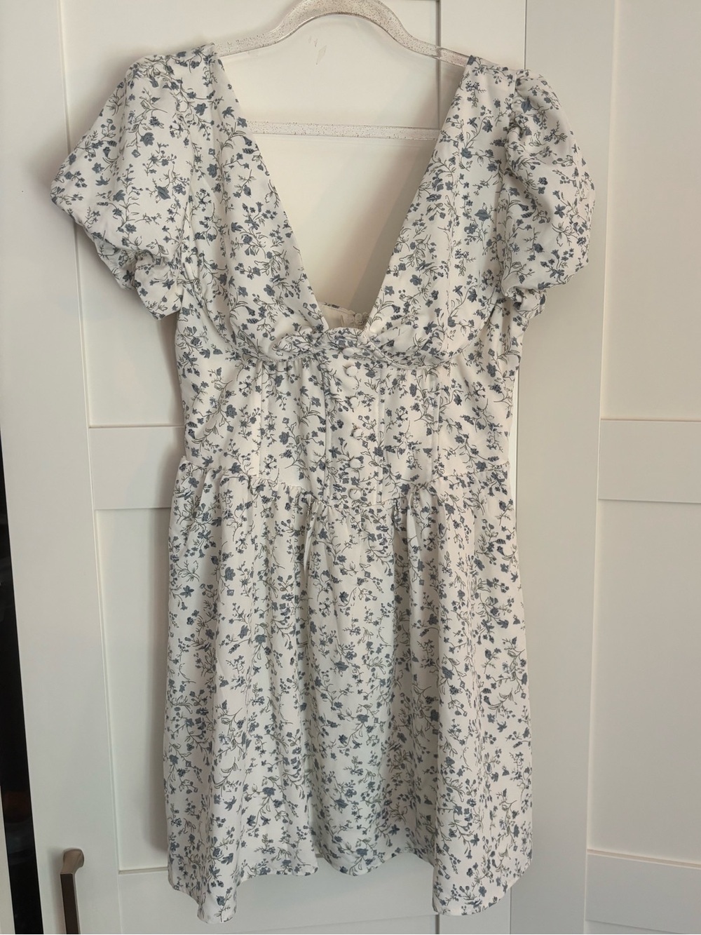 Windsor White Floral Mini Dress Milkmaid Sundress Blue Floral Print Size Small